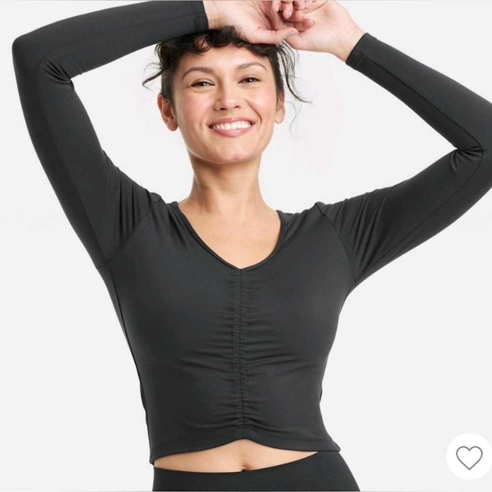 All In Motion Women’s Black Long Sleeve Ruched Crop Top Size XL